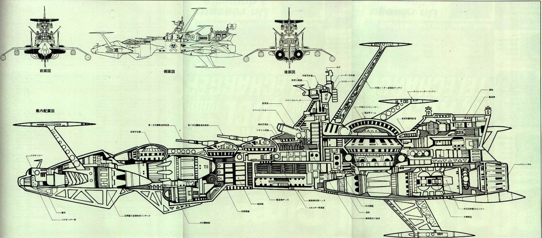 Plan de coupe de l'Atlantis d'Albator 78 (Arcadia) c'est le même design que le Death Shadow de Cosmowarrior Zero