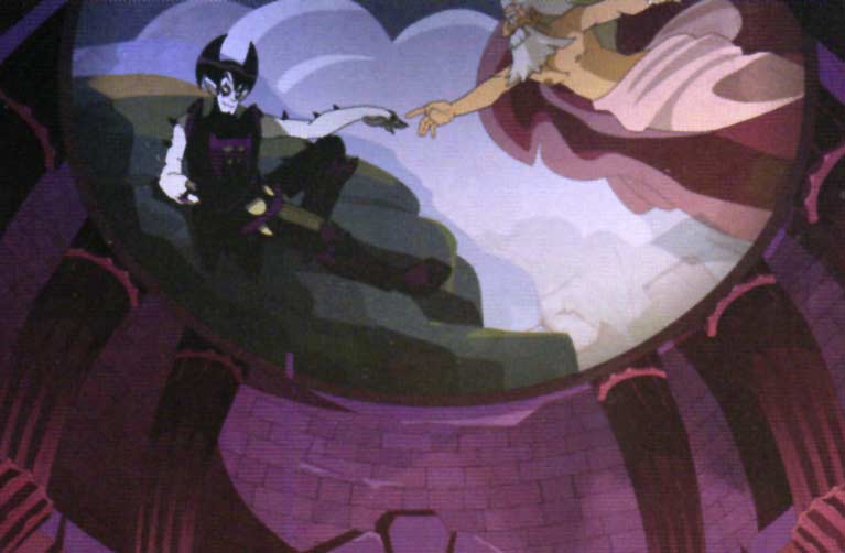 la peinture du plafond du château de Vampyro est une allusion à la Chapelle Sixtine