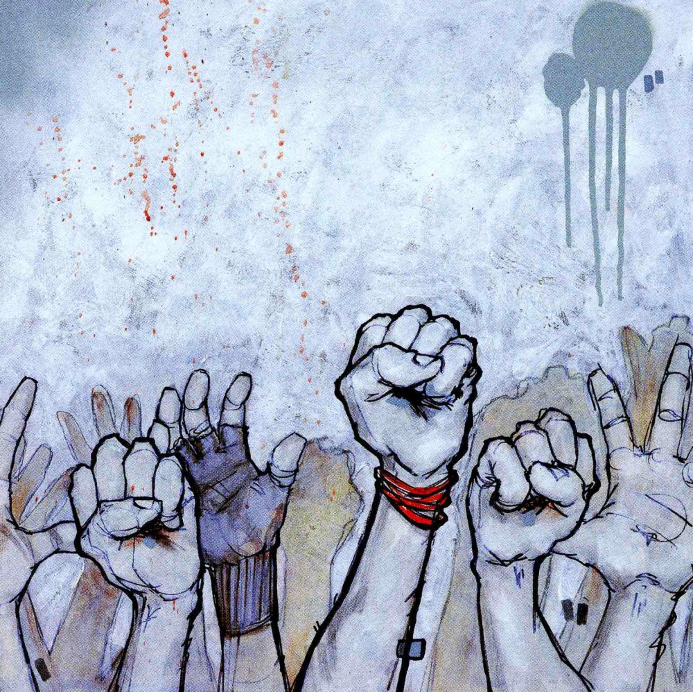 Rise Up, peinture tirée de Back de Diamonds, Spades, Hearts & Clubs' par Mike Shinoda