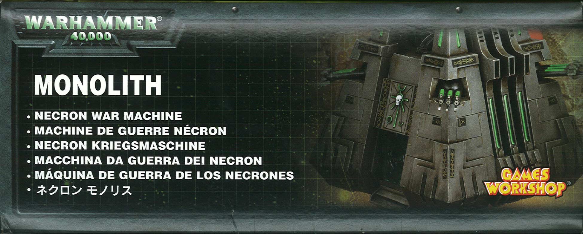 Côté gauche du packaging du Monolithe Nécron (Warhammer 40.000)
