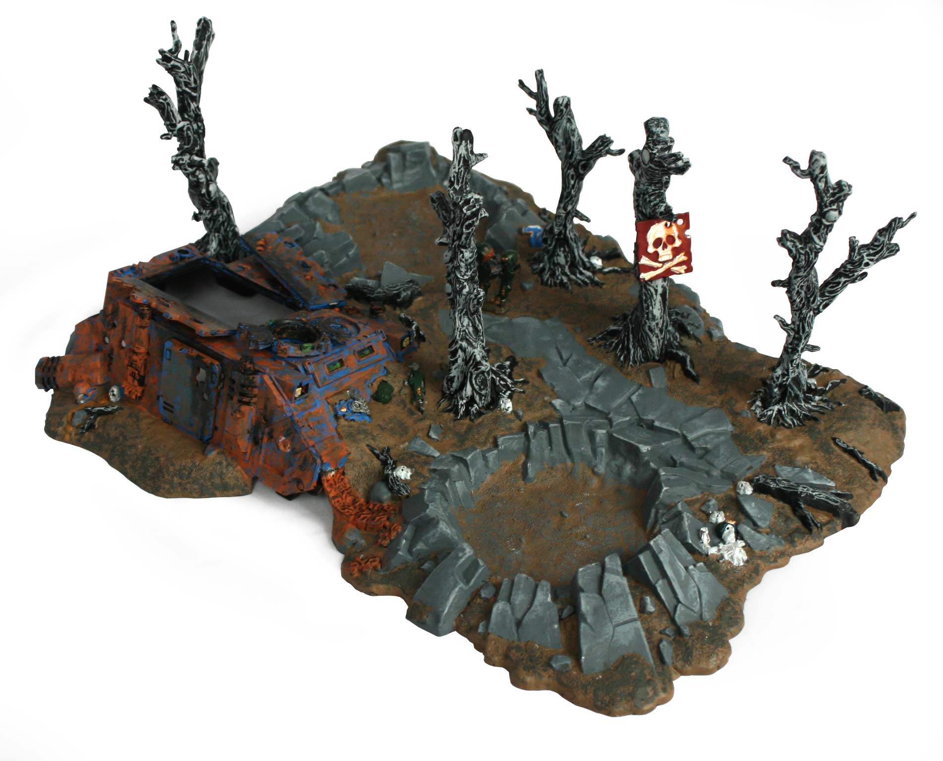 Epave de Rhino et débris de batailles (décor Warhammer 40.000)