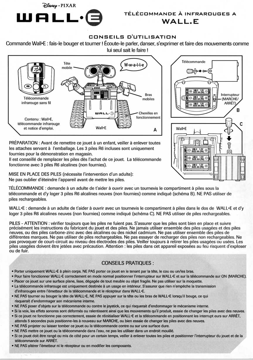 Thinkway Toys : Wall-E télécommandé (2008) notice page 1