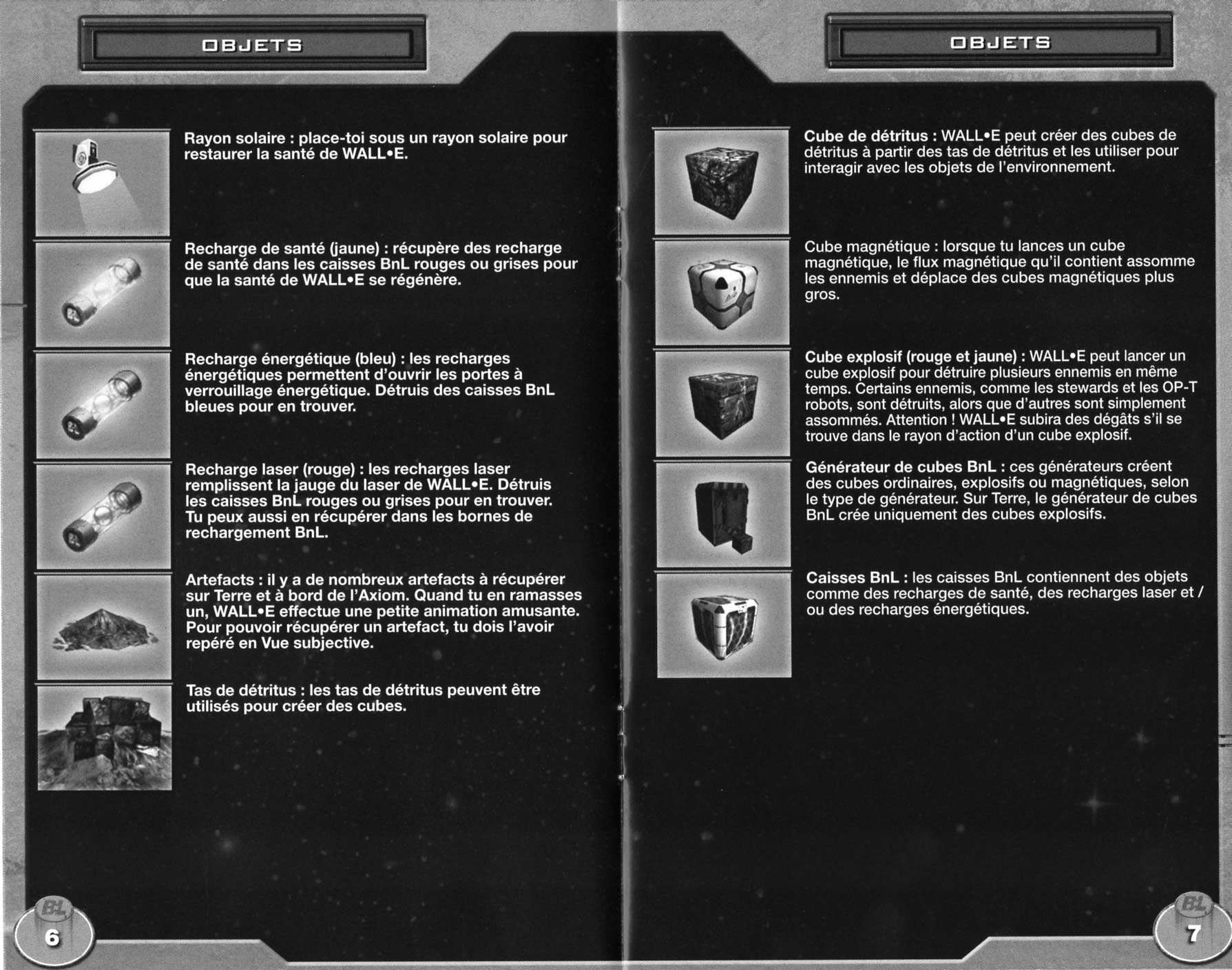 notice p 6 et 7 Wall-E (2008 Jeu vidéo THQ pour PC et MAC)