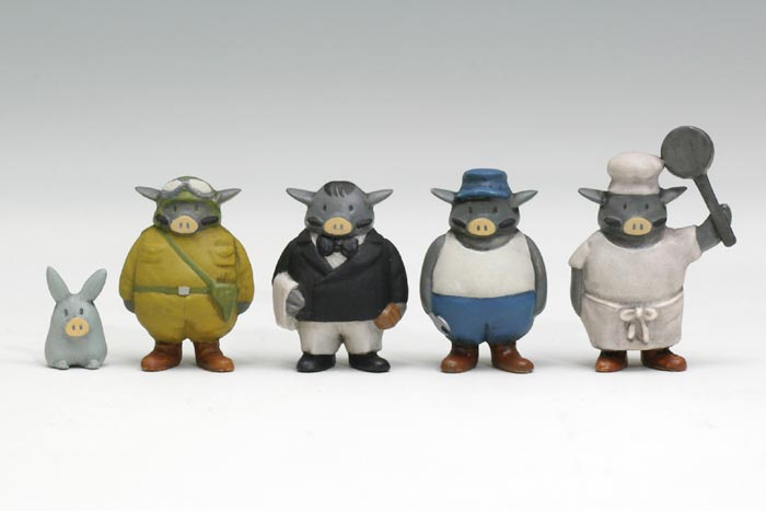 Voici les 5 différents types de personnages. Ce sont tous des hommes-cochons comme dans Porco Rosso.