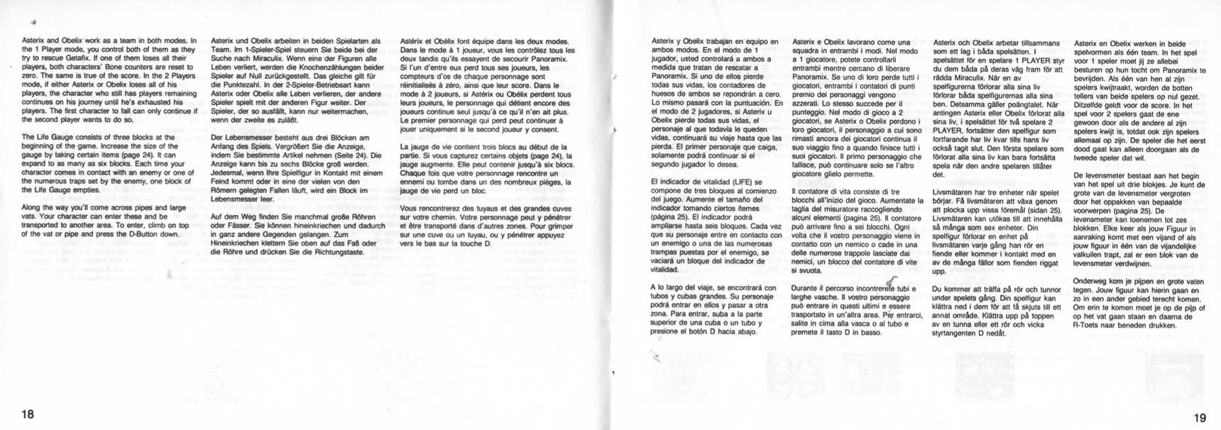 Astérix Jeux Master System Notice page 18-19